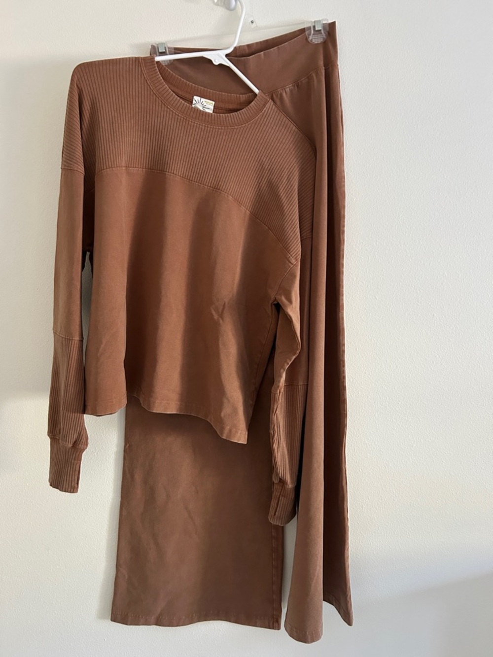 Aerie Offline OG Cotton Wide Leg Pants/Crewneck Shirt Lounge Set NWT XS